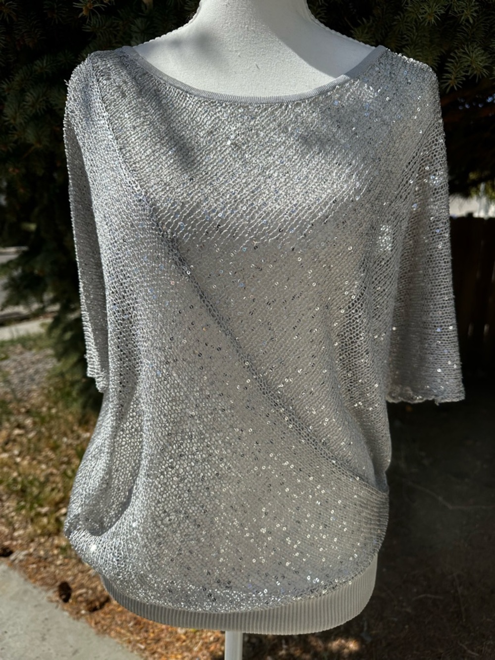 Forever 21 Silver Sequin Knit Top